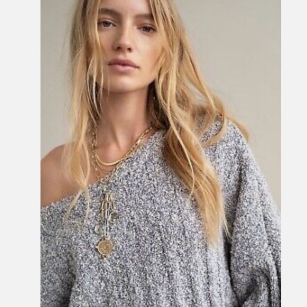 Free People Marled Gray Scoop-Neck Cozy Sweater